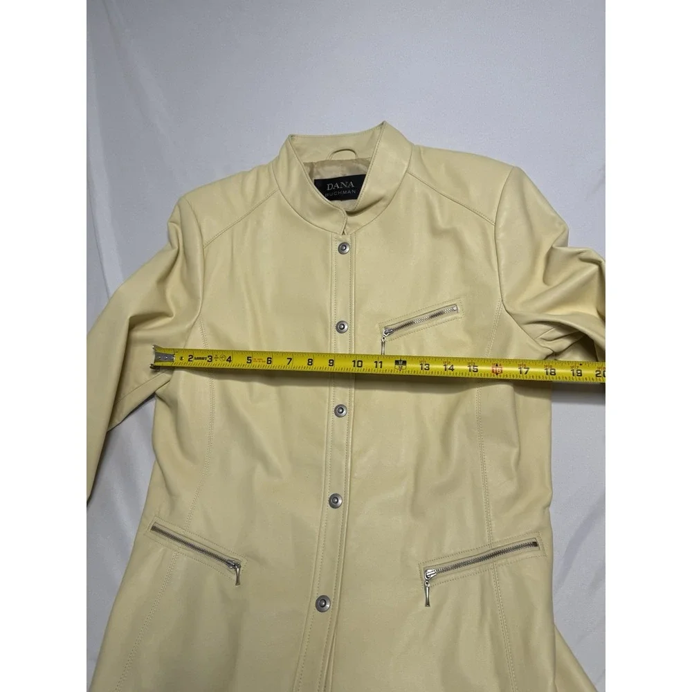Dana‎ Buchman Cream Genuine Leather Patent Trims Jacket Blazer Women's Size 12 - Picture 7 of 7